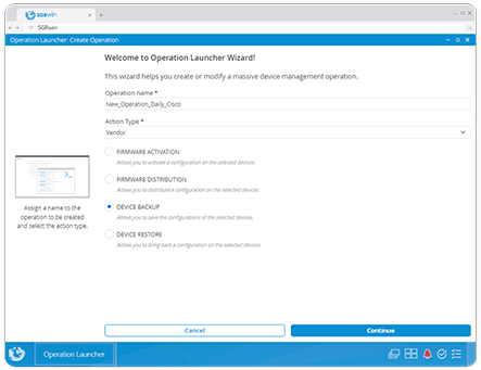 SGRwin OSS massive operation launcher for network management.