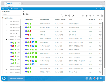 High-level inventory in SGRwin OSS showing circuits and devices.